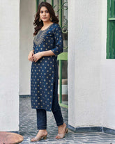 SKYLEE Women Floral Print Straight Kurta Set with Pants & Dupatta | Cotton Blend Ethnic Wear for Women Malaysia | Indian Pakistani Suit Dress