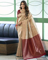 SATRANI Floral Woven Silk Blend Saree with Contrast Blouse Piece | Banarasi Style Indian Saree for Wedding & Party Wear | Silk Saree Online Malaysia