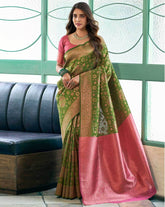 SATRANI Geometric Woven Silk Blend Saree with Contrast Pallu | Party Wear Saree | Wedding Saree | Traditional Saree for Women in Malaysia