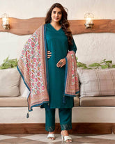 SKYLEE Women Floral Print Straight Kurta Suit Set with Dupatta | Cotton Blend Kurti Pant Set | Indian Ethnic Wear for Women Malaysia