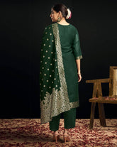 SKYLEE Women’s Woven Silk Blend Straight Kurta Suit Set with Dupatta | Party Wear Kurti Pant Set for Women Malaysia | Elegant Ethnic Outfit for Festive & Casual Wear