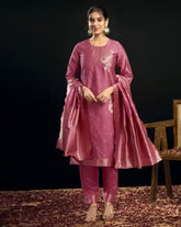 SKYLEE Women’s Floral Woven Silk Blend Straight Kurta Suit Set with Dupatta & Pants | Stylish Ethnic Wear for Women Malaysia | Party & Festive Kurti Set