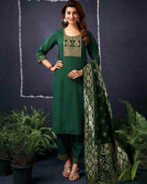 SKYLEE Women Cotton Blend Woven Straight Kurta Set with Organza Dupatta | Indian Ethnic Wear Kurti Pant Set | Casual & Festive Kurta Set for Women Malaysia