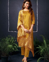 SKYLEE Women Silk Blend Woven Straight Kurta Set with Dupatta | Elegant Calf-Length Indian Ethnic Wear for Women | Party & Festive Kurti Pant Set Malaysia