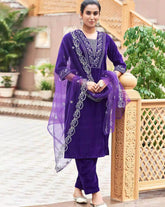 SKYLEE Women Velvet Embellished Embroidery Kurta Set with Net Dupatta | Designer Indian Ethnic Wear for Wedding, Party & Festive Collection Malaysia