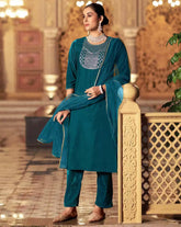 SKYLEE Women Velvet Sequins Embroidered Kurta Set with Dupatta | Party Wear Indian Pakistani Ethnic Dress | Festive Outfit Malaysia