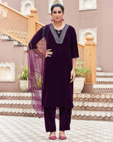 SKYLEE Women’s Velvet Sequins Embroidered Straight Kurta Set with Dupatta | Party Wear Pakistani Indian Dress | Ethnic Wear for Women Malaysia