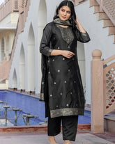 SVARAA Women’s Self-Design Silk Blend Kurta Set with Pant & Dupatta | Indian Ethnic Wear Malaysia | Designer Kurti Set for Women