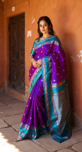 THE BANARASI SAREEIS MADE UP OF SILK THREADS WOVEN USING