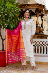 WHITE COLOURED WOMEN'S VISCOSE RAYON KURTA WITH DUPATTA SET