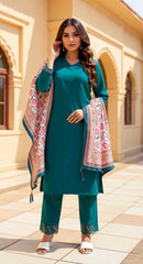 RAMA COLOURED  WOMEN'S VISCOSE RAYON KURTA WITH  DUPATTA SET