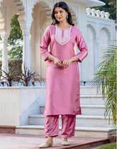 SKYLEE Women’s Dark PINK Silk Blend Kurta Set with Embroidery, Pants & Dupatta | Ethnic Wear Malaysia | Festive & Wedding Outfit