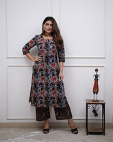 SARA Black Cotton Kurta with Bottom | Digital Printed Casual & Workwear Set | Comfortable Daily Wear Kurta – Malaysia