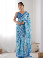sky blue  Color georgette  Saree With Sequence Work