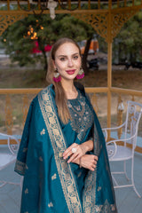 TEAL  COLOURED TREDITIONAL WEAR KURTA SET