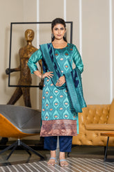SKY BLUE  COLOURED  WOMEN'S POLYSTER  KURTA WITH  DUPATTA SET