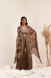 Rustic Rose Designer Cape & Flared Palazzo Set