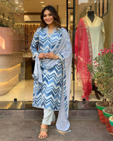 V-Neck Floral Printed kurta Set with Dupatta