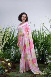 white Color georgette Saree With Sequence Work