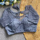 Soft Pure Nylon Readymade Blouse with Chiffli Embroidery & Sequin Work | Partywear Saree Blouse  | Ready to Wear Blouse Online