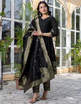 Stylish Rayon Black Printed Kurta Pants with Dupatta Set | Women’s Ethnic Wear | Party & Casual Outfit Malaysia