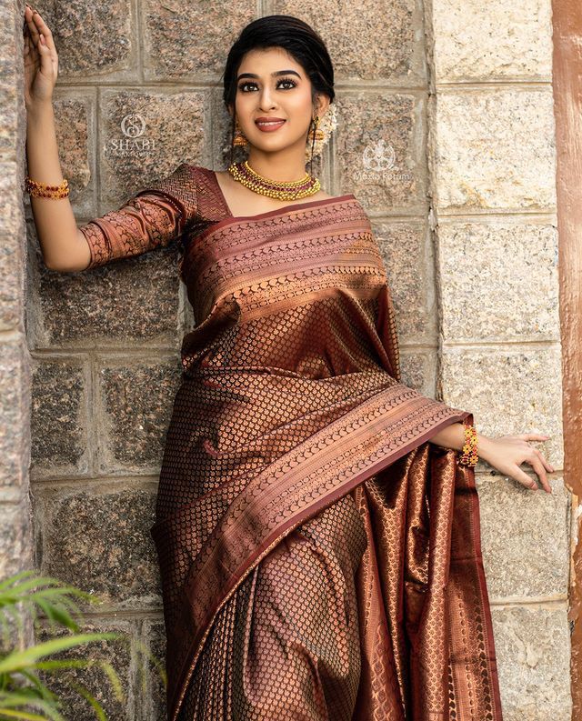 Banarasi Soft Silk Saree – Elegant Copper Zari Weaving
