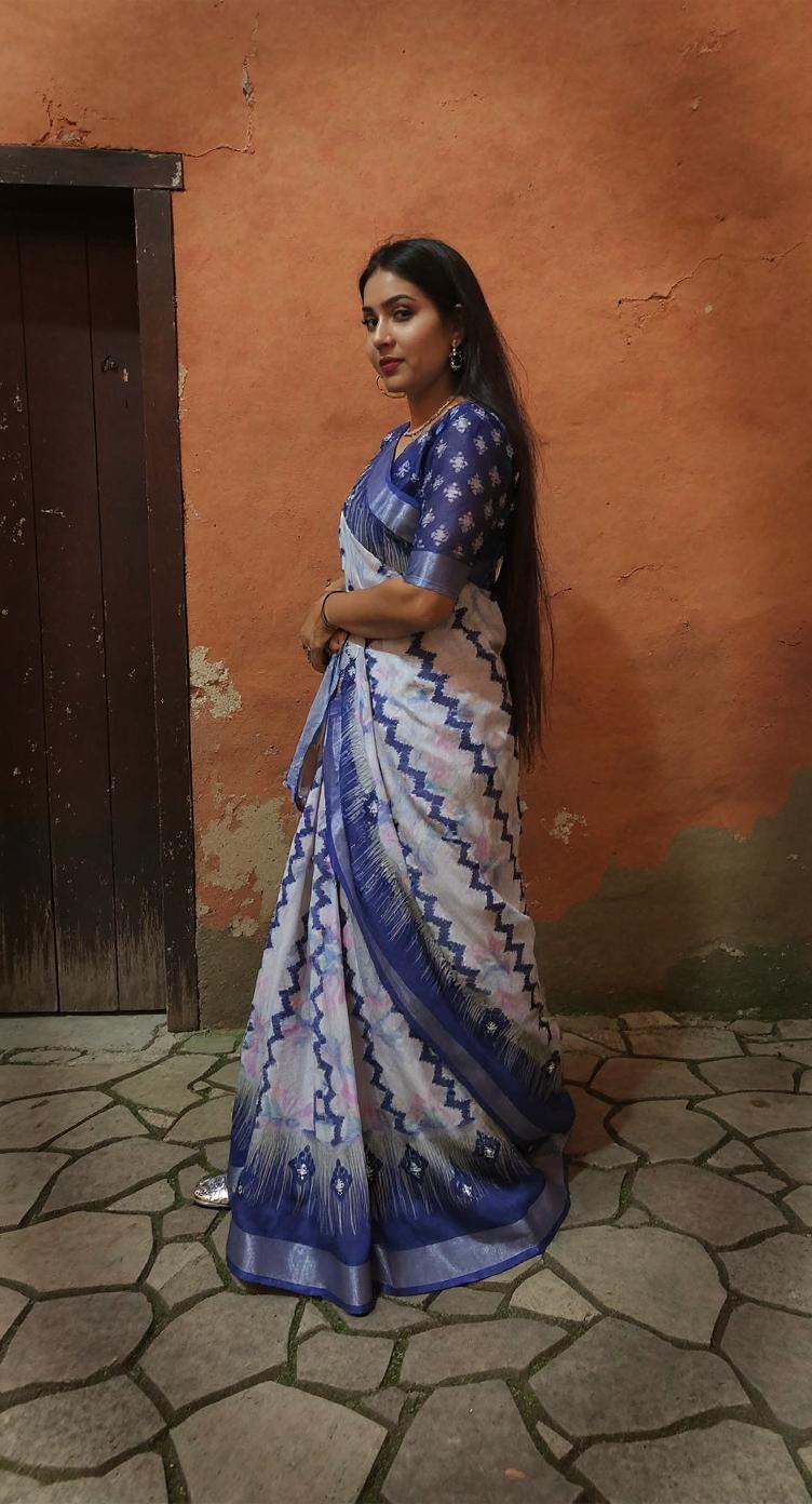 Digital Printed Cotton Saree with Blouse | Lightweight Daily & Party Wear Saree | Ready to Ship – Malaysia