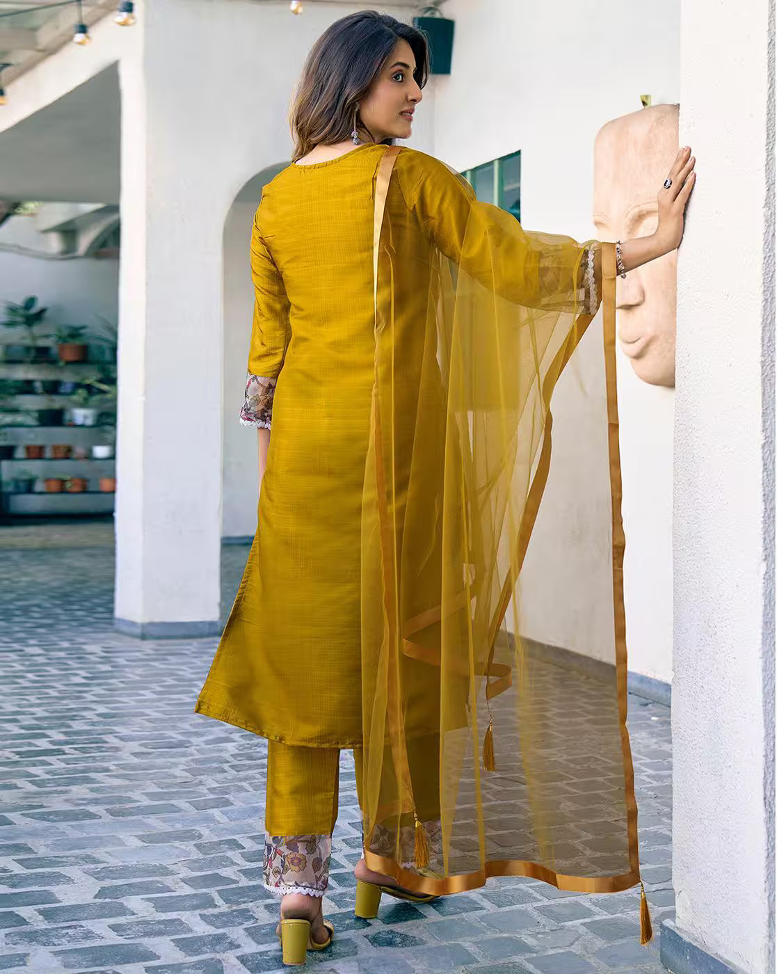 NYRIKA Women’s Embroidered Straight Kurta Set | Art Silk Ethnic Suit with Pants & Dupatta | Indian Pakistani Dress for Women Malaysia Online