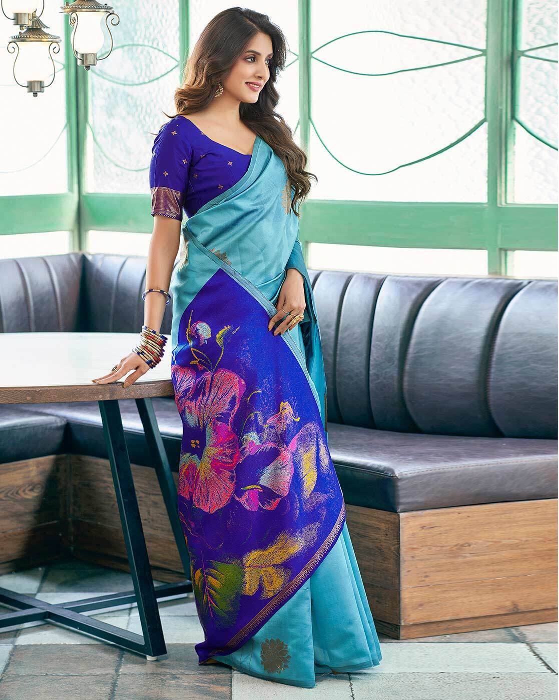 MORLY Women Kanjivaram Silk Saree with Contrast Border | Traditional Indian Saree | Wedding & Party Wear | Premium Silk Saree Malaysia Online