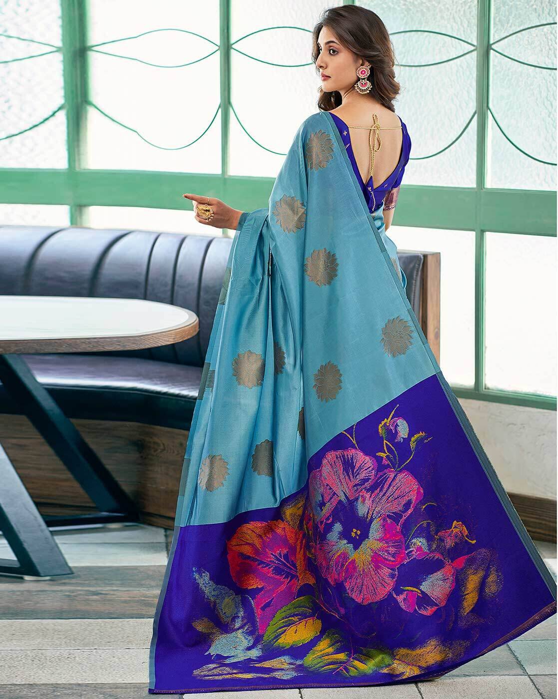 MORLY Women Kanjivaram Silk Saree with Contrast Border | Traditional Indian Saree | Wedding & Party Wear | Premium Silk Saree Malaysia Online