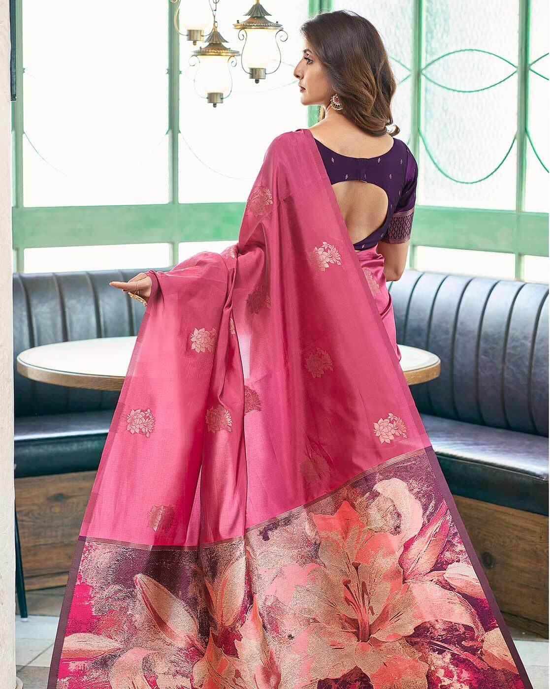 MORLY Women Kanjivaram Silk Saree with Contrast Border | Traditional Indian Saree | Wedding & Party Wear | Premium Silk Saree Malaysia Online