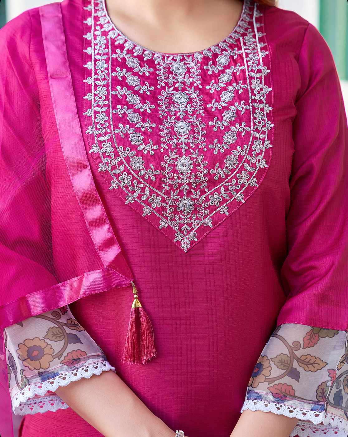 NYRIKA Women’s Embroidered Straight Kurta Set | Art Silk Ethnic Suit with Pants & Dupatta | Indian Pakistani Dress for Women Malaysia Online