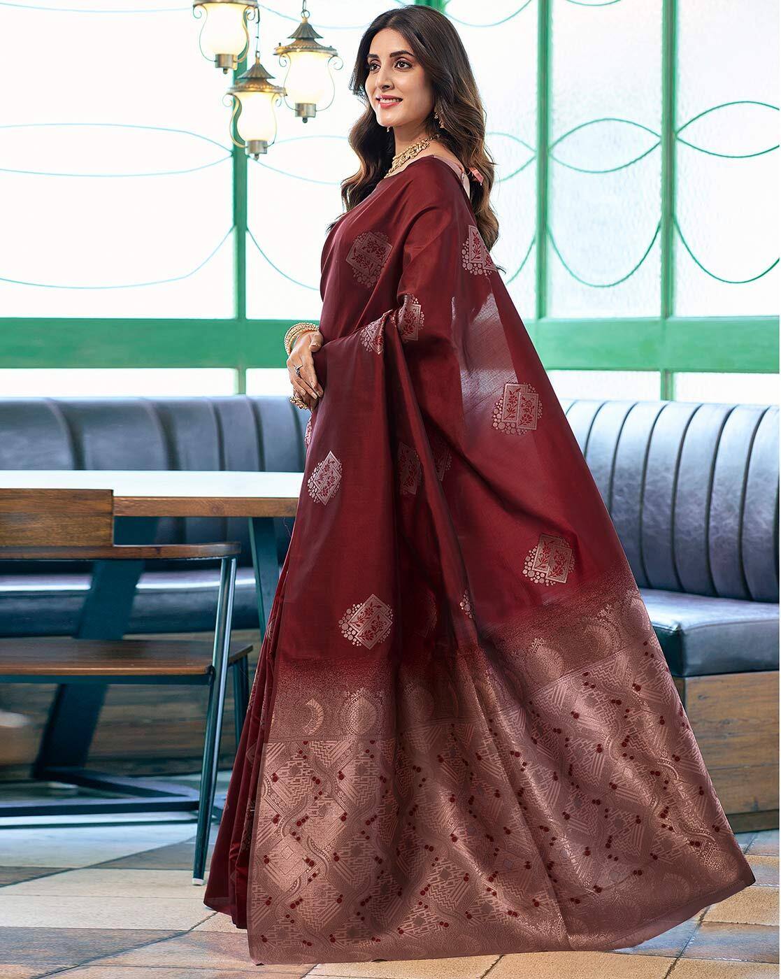 ASATRANI Women’s Printed Silk Blend Saree with Blouse Piece | Designer Indian Saree for Wedding, Party & Festival Wear | Bollywood Style Saree Malaysia