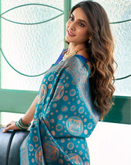SATRANI Women Zari Woven Silk Blend Saree | Designer Banarasi Style Wedding & Party Wear Saree with Blouse Piece | Traditional Indian Saree Malaysia