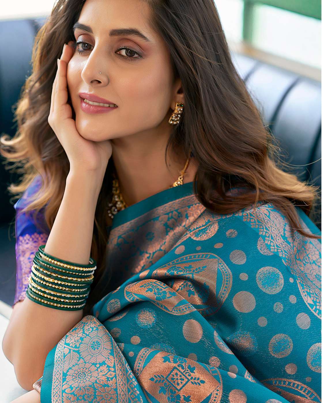 SATRANI Women Zari Woven Silk Blend Saree | Designer Banarasi Style Wedding & Party Wear Saree with Blouse Piece | Traditional Indian Saree Malaysia