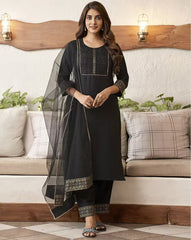 SKYLEE Women Embellished Cotton Blend Straight Kurta Suit Set with Dupatta | Ethnic Wear for Party, Wedding & Festive | Indian Pakistani Salwar Suit Dress Malaysia