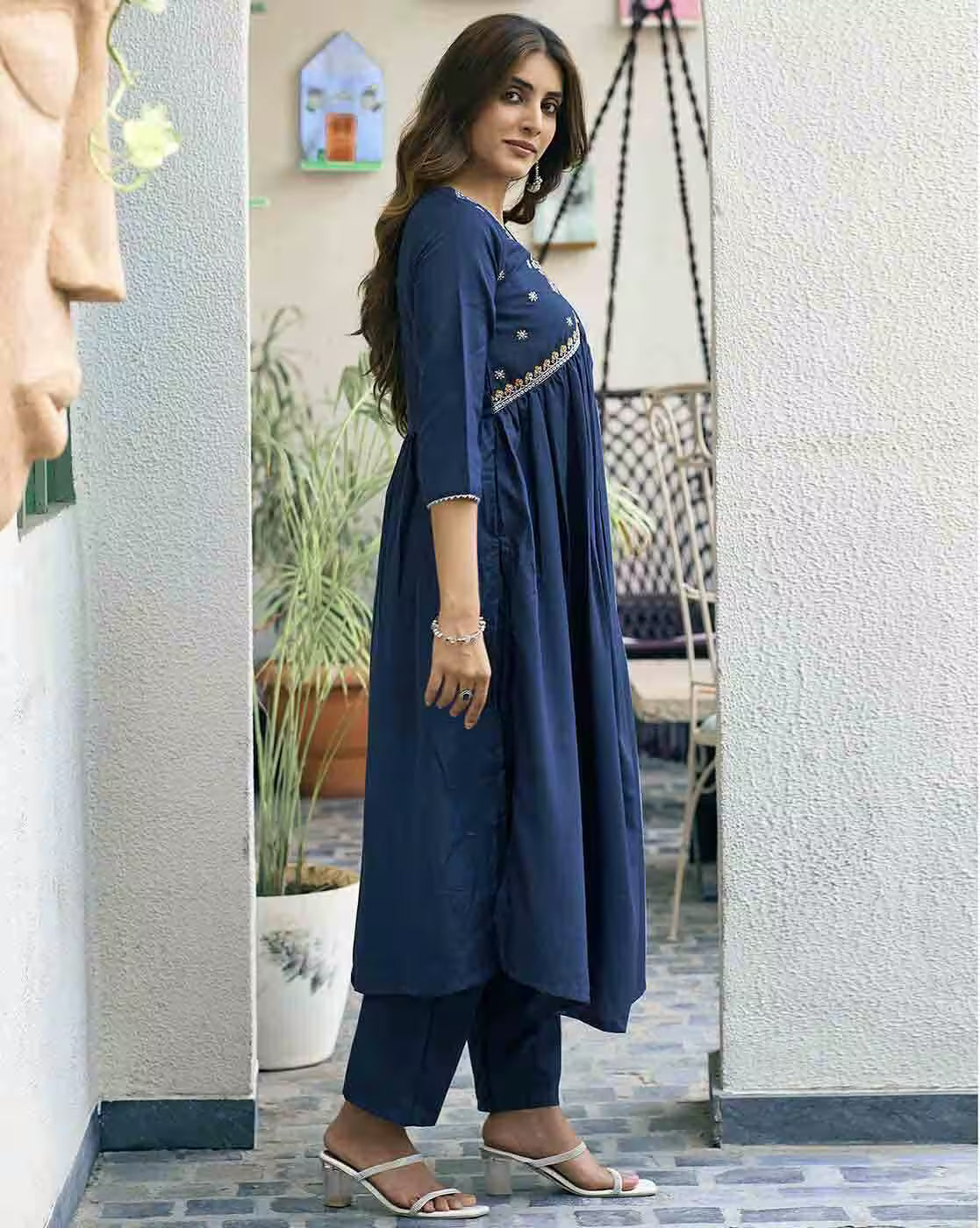 SKYLEE Women’s Embroidered Straight Kurta Set with Pants & Dupatta | Cotton Blend Ethnic Suit | Modest Fashion Kurti Set Malaysia