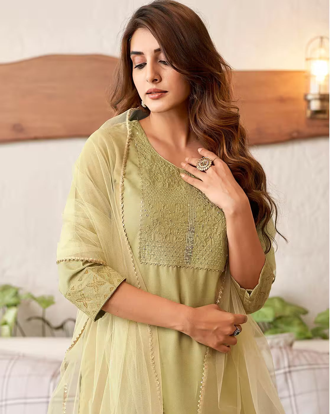 SKYLEE Women Embellished Cotton Blend Straight Kurta Suit Set with Dupatta | Ethnic Wear for Party, Wedding & Festive | Indian Pakistani Salwar Suit Dress Malaysia