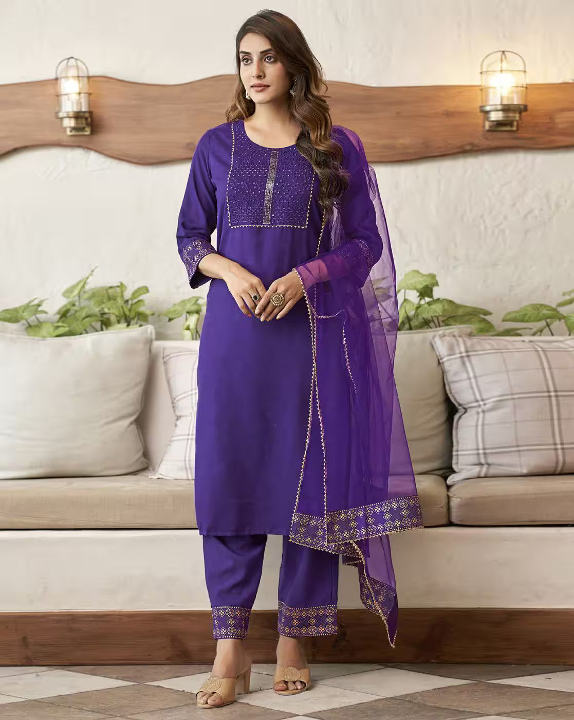 SKYLEE Women Embellished Cotton Blend Straight Kurta Suit Set with Dupatta | Ethnic Wear for Party, Wedding & Festive | Indian Pakistani Salwar Suit Dress Malaysia