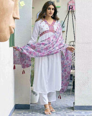 SKYLEE Women Embroidered Straight Kurta Set with Pant & Dupatta | Indian Ethnic Wear | Cotton Blend Kurti Suit for Women Malaysia Online Shopping