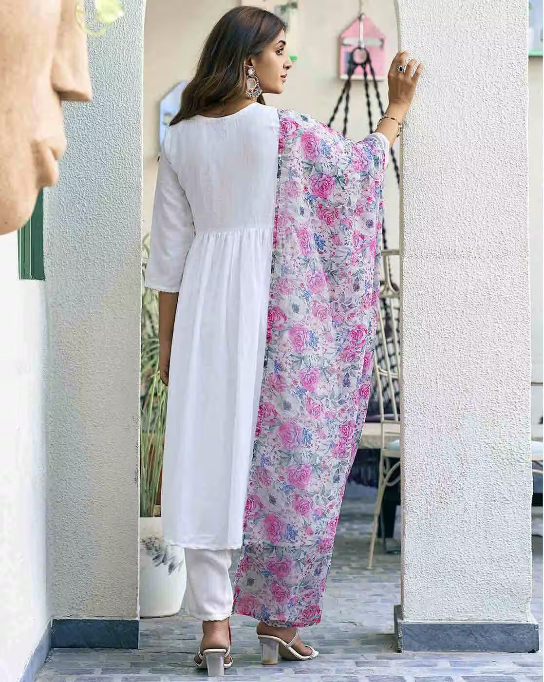 SKYLEE Women Embroidered Straight Kurta Set with Pant & Dupatta | Indian Ethnic Wear | Cotton Blend Kurti Suit for Women Malaysia Online Shopping