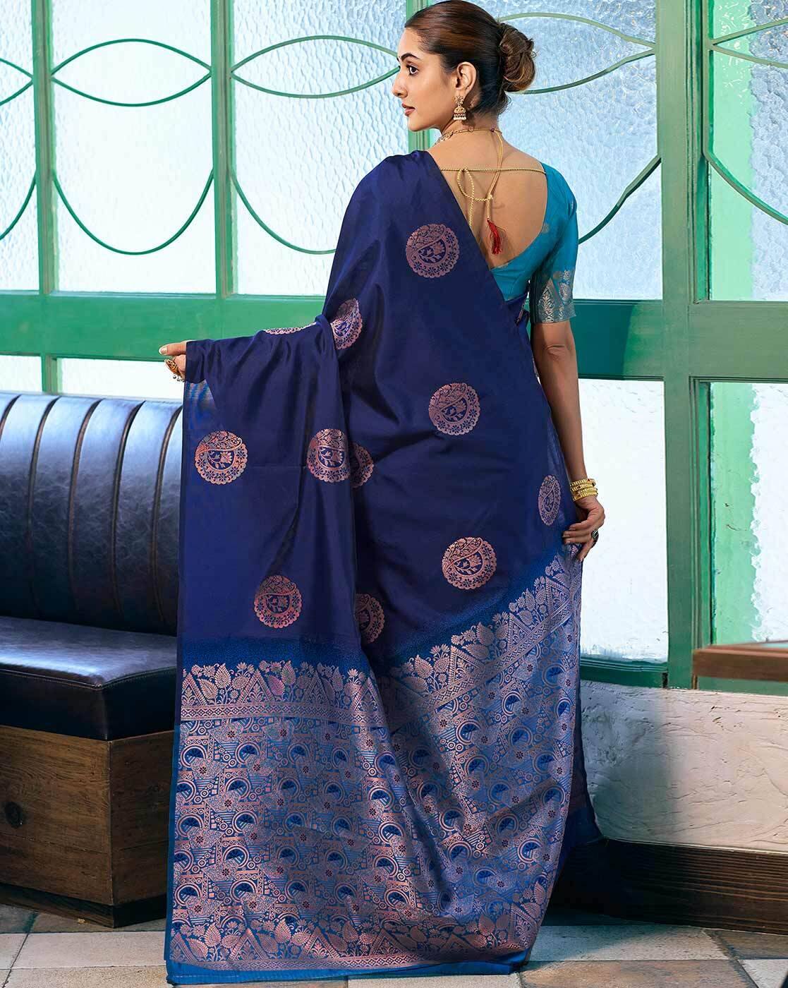 SATRANI Women Printed Silk Blend Saree with Contrast Border | Latest Indian Saree Online Shopping  | Casual & Party Wear Designer Saree with Blouse Piece