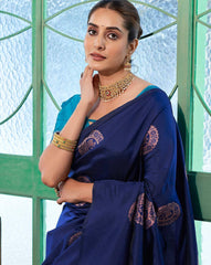 SATRANI Women Printed Silk Blend Saree with Contrast Border | Latest Indian Saree Online Shopping  | Casual & Party Wear Designer Saree with Blouse Piece