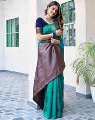 RASVRITI Women’s Banarasi Silk Saree | Premium Woven Motifs Traditional Indian Saree | Wedding, Party & Festive Wear Saree with Blouse Piece – Malaysia