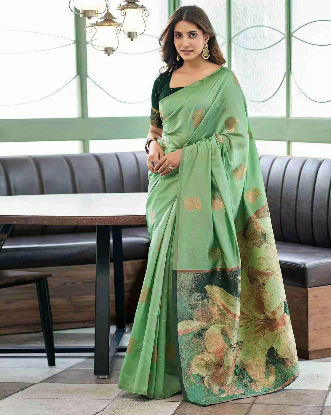 MORLY Women Kanjivaram Silk Saree with Contrast Border | Traditional Indian Saree | Wedding & Party Wear | Premium Silk Saree Malaysia Online