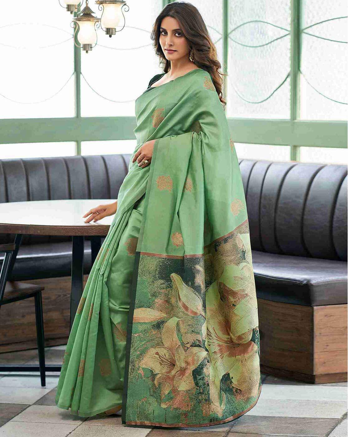 MORLY Women Kanjivaram Silk Saree with Contrast Border | Traditional Indian Saree | Wedding & Party Wear | Premium Silk Saree Malaysia Online