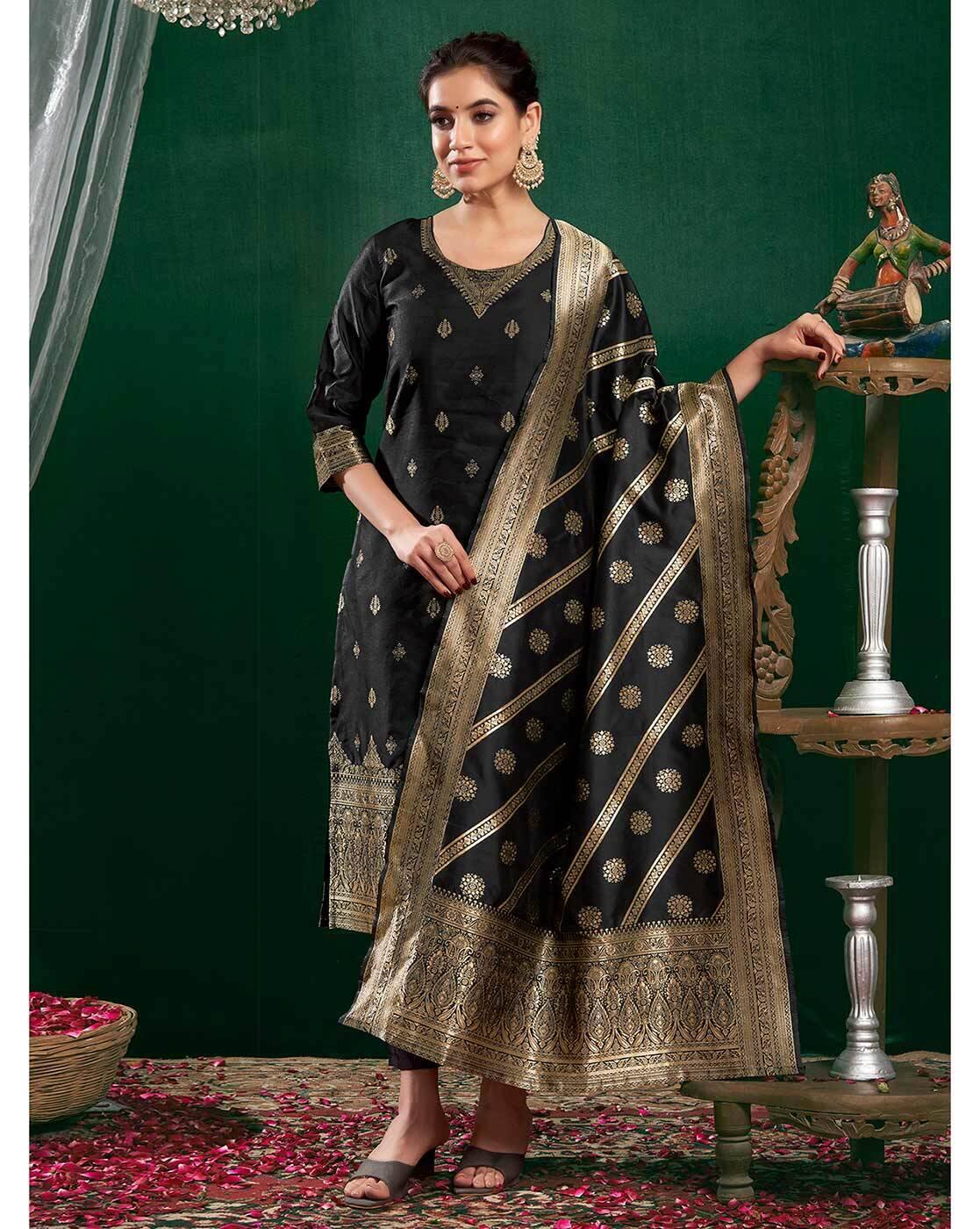 SKYLEE Women Printed Silk Blend Straight Kurta Suit Set with Dupatta & Pants | Stylish Indian Ethnic Wear for Women Malaysia