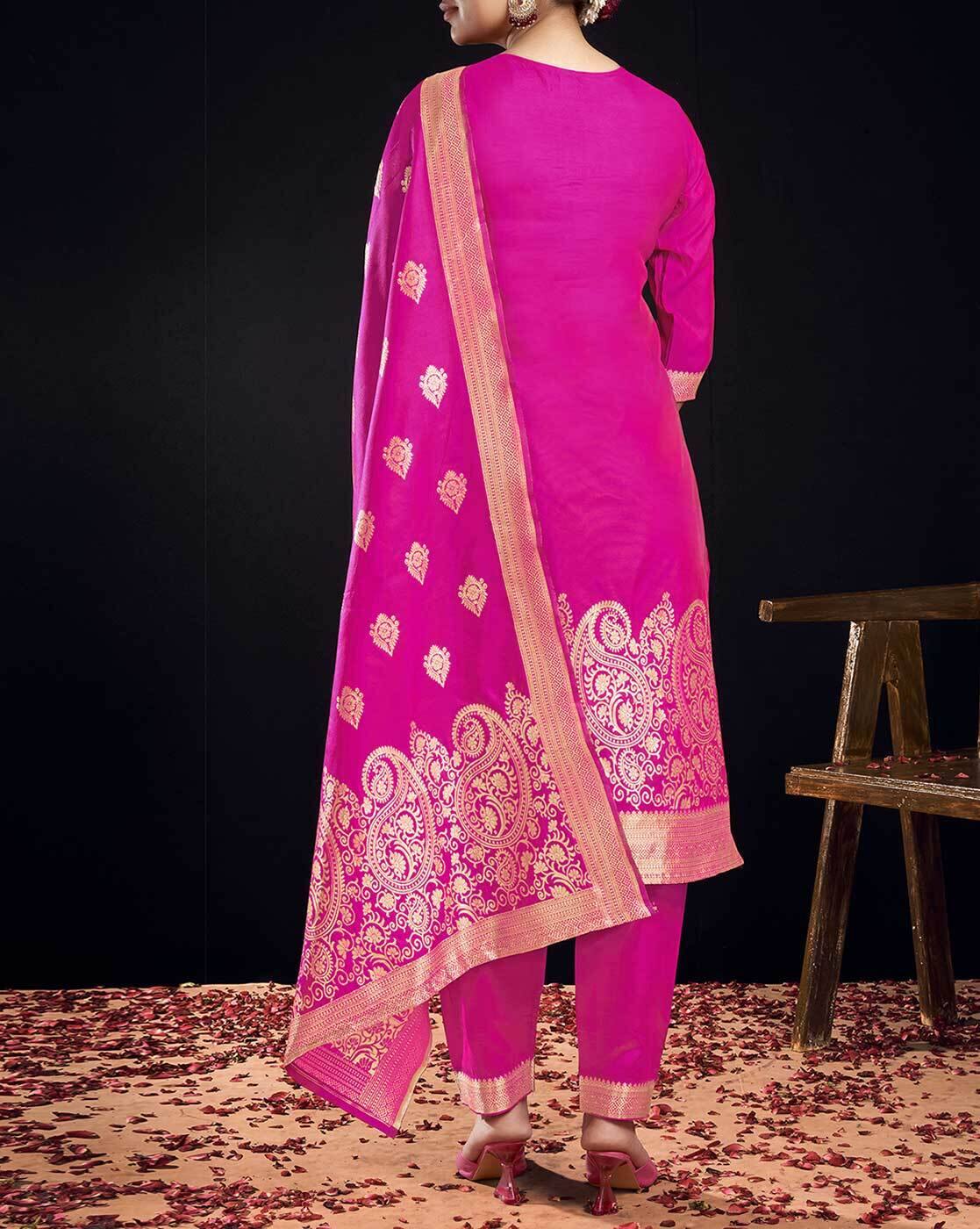 SKYLEE Women’s Silk Blend Woven Straight Kurta Suit Set with Dupatta | Indian Ethnic Wear Kurti Pant Set | Party Wear Kurta Set for Women Malaysia