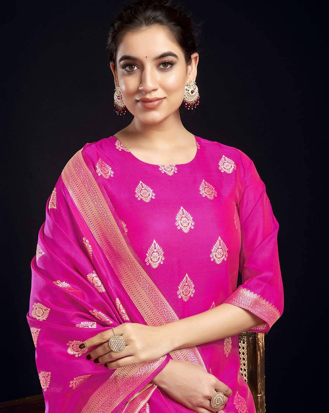 SKYLEE Women’s Silk Blend Woven Straight Kurta Suit Set with Dupatta | Indian Ethnic Wear Kurti Pant Set | Party Wear Kurta Set for Women Malaysia