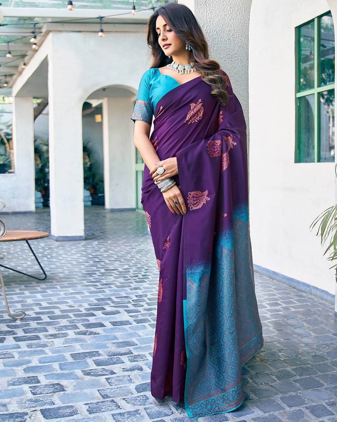 VASTRAHAAR Soft Silk Woven Saree with Contrast Border | Traditional Indian Saree with Blouse Piece | Designer Wedding & Party Wear Saree Malaysia Online